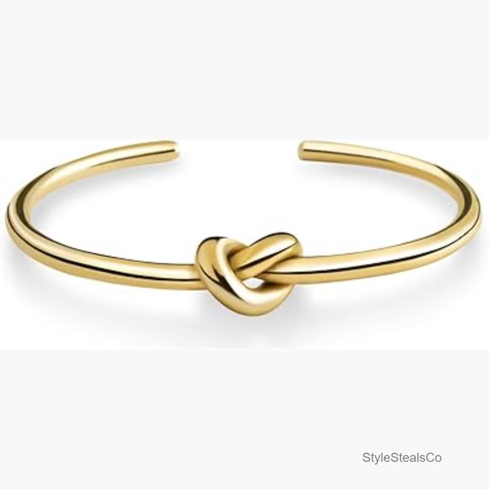 Adjustable Infinity Knot Bangle Bracelet, 18k Gol… - image 1